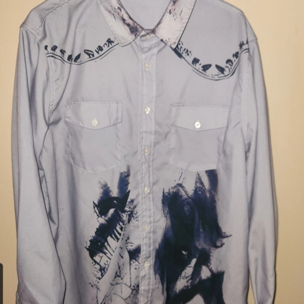 Men's Artistic Gray Button Down Shirt